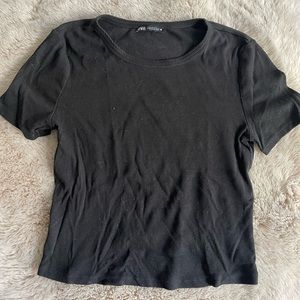 Zara Ribbed Black Crop Tee - M